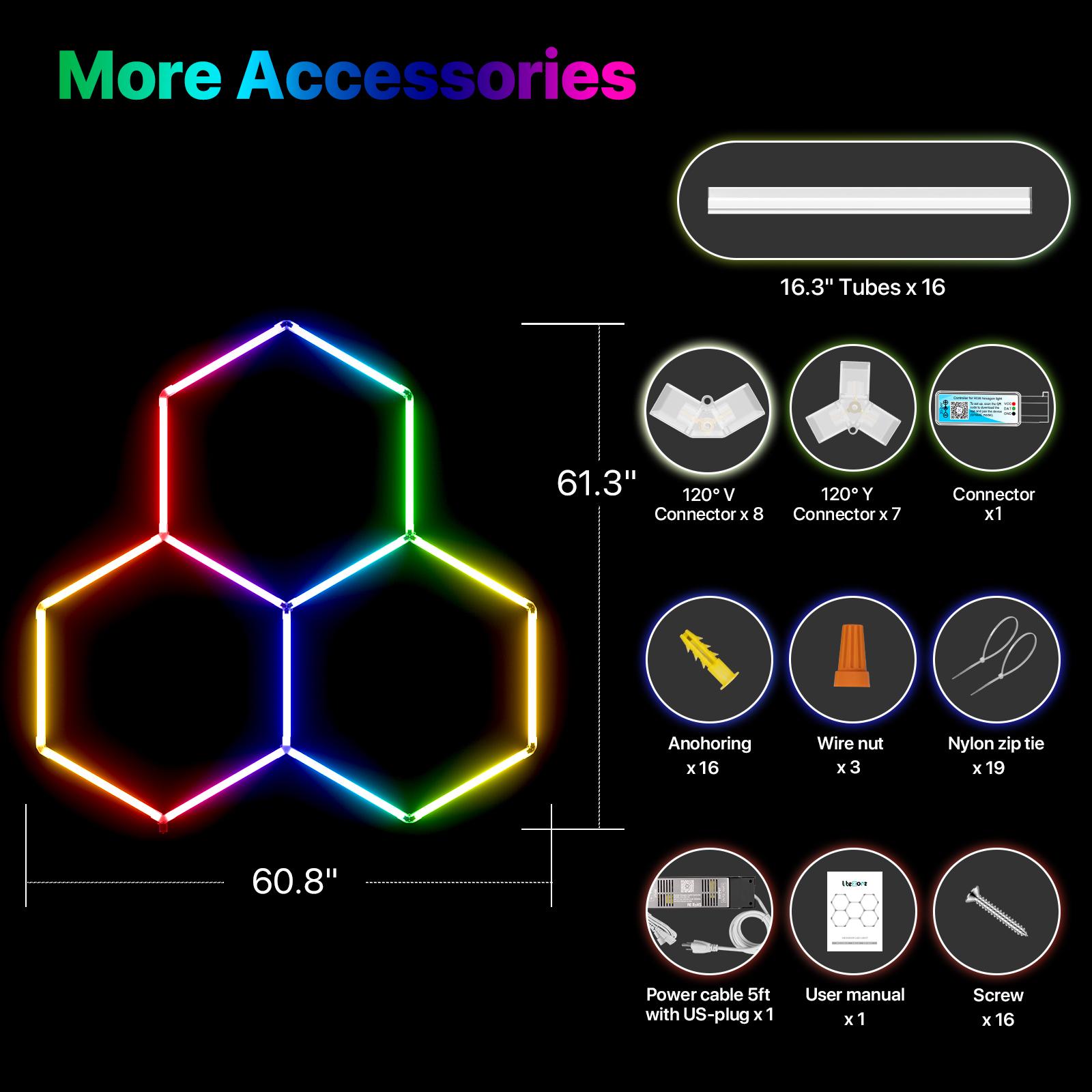 HYPERLITE RGB Hexagonal Honeycomb Light, Modular Garage Light System, Smart LED Hexagon Garage Lights for Ceiling or Wall, DIY Color Lighting Panels Music Sync, Remote Control, Decorative Honeycomb Light Garage, Gaming Room, Party memorialday HYPERLITE RGB Hexagonal Honeycomb Light, Modular Garage Light System, Smart LED Hexagon Garage Lights for Ceiling or Wall, DIY Color Lighting Panels Music Sync, Remote Control, Decorative Honeycomb Light Garage, Gaming Room, Party memorialday