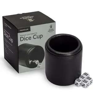 Yellow Mountain Imports Premium Padded Leatherette Dice Cup with 5 (14mm) 6-Sided Dice Set