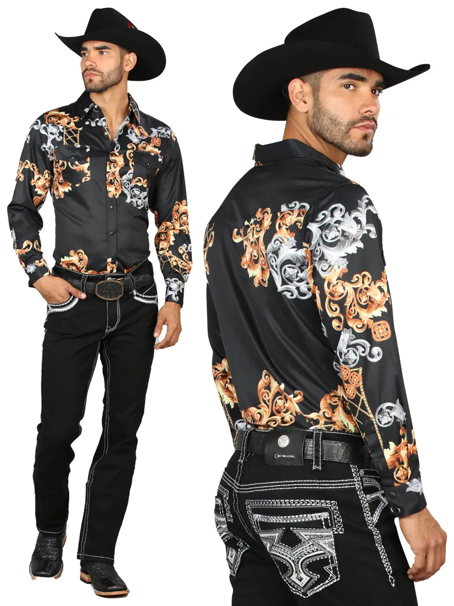 Centenario Men's Black Denim with White/Gray Embroidered Details 45310