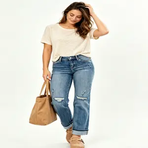 High Waisted Straight Leg Loose Boyfried Denim Pants for Women - Comfortable & Stylish Bottoms