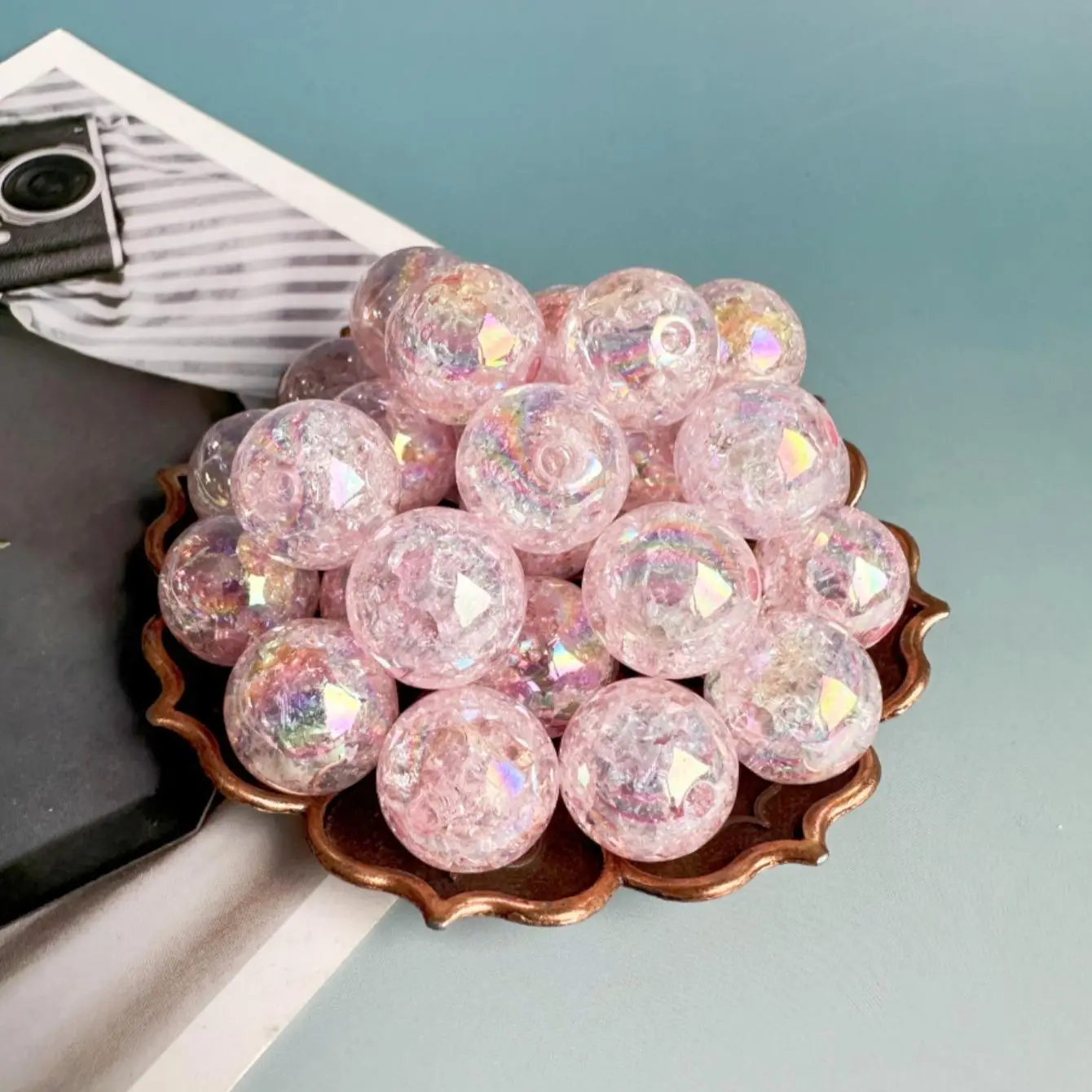 16mm Glitter Bubble Bead (20pcs/set), Shiny Round Beads for DIY Necklace Bracelet Phone Bag Pendant, Jewelry Making Supplies, Beading & Jewellery Maki