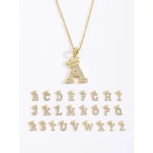 1pc Fashionable Crown & 26 Initial Letter Pendant Necklace For Women, Cute Iced Out Letter Jewelry, Birthday Gift