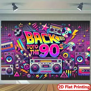 1pc， 90s vintage photography background -90s theme, equipped with film, sound system, and records, suitable for birthdays, studio props, holiday celebrations, party backgrounds, retro party decorations, durable polyester, 90s party decorations