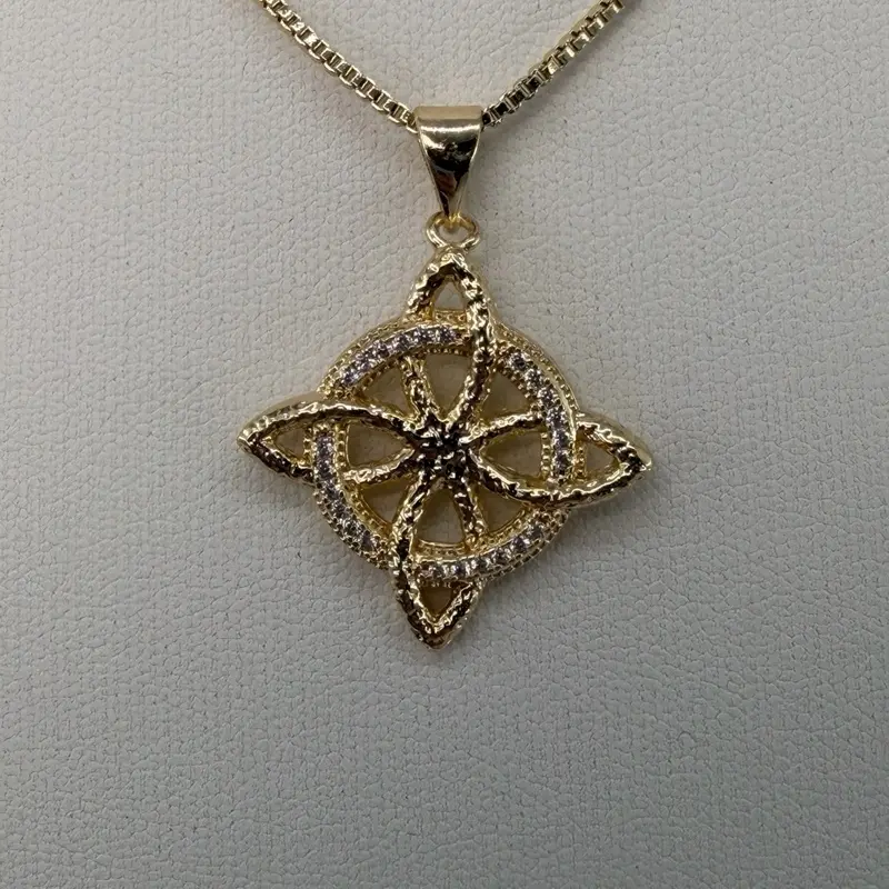 (98) 14K Gold Plated Witches Knot with Rhinestone for Women with Chain