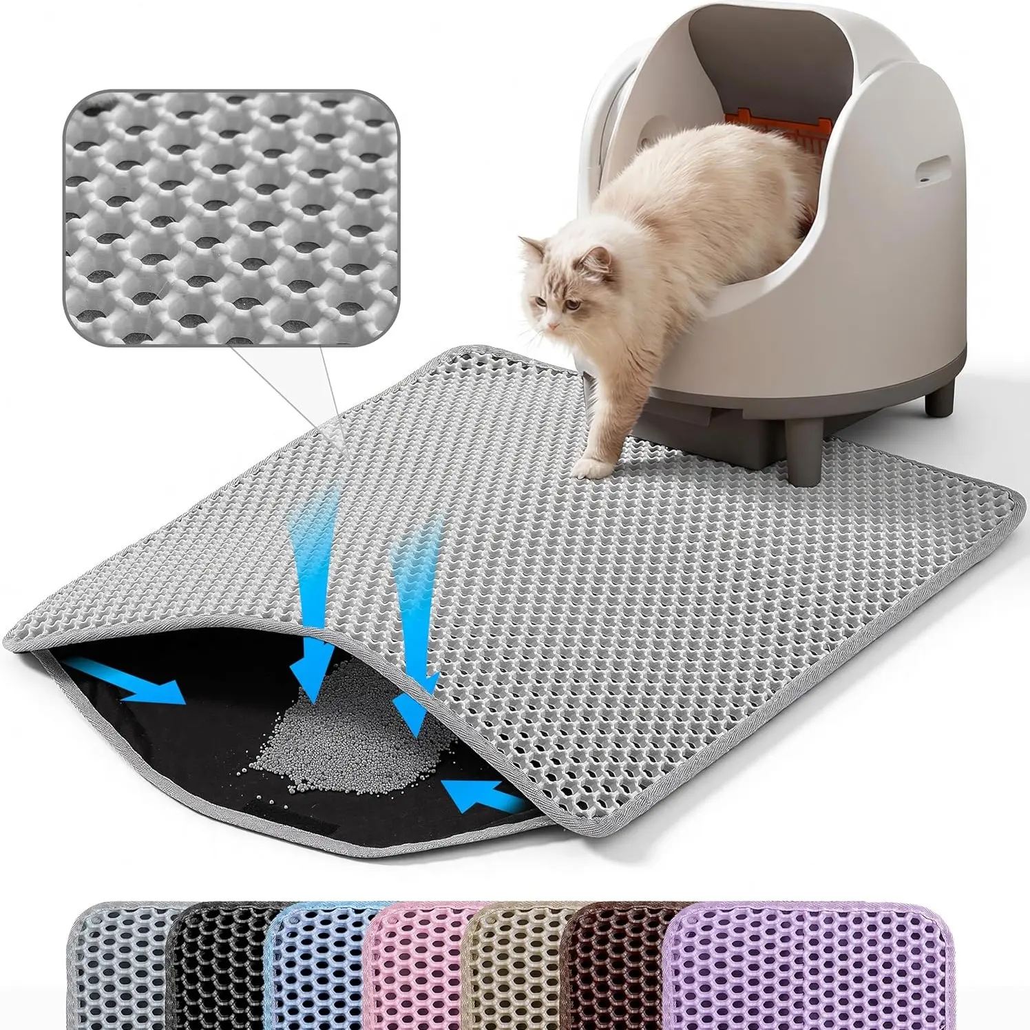 Large Cat Litter Mat, 35x23 Inches Double Layer Honeycomb, Non Slip Waterproof Urine Proof, Kitty Litter Rug, Cat Supplies