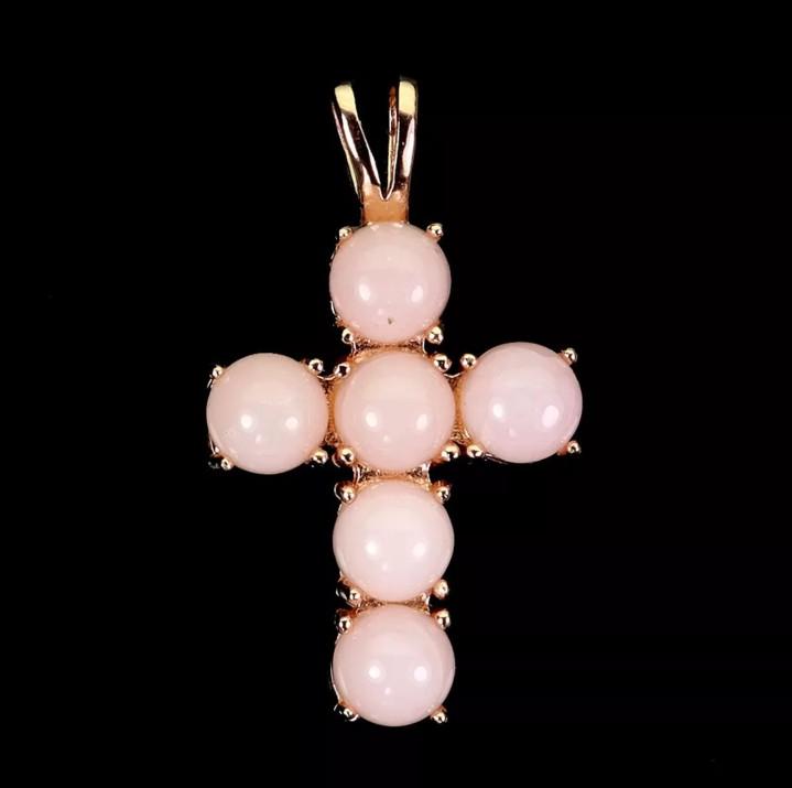 Rose Gold Plated Sterling Silver Opal Cross Necklace Pendant with Natural Pink Opals and Gold Finish