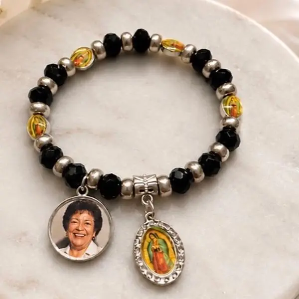 Our Lady of Guadalupe Bracelet with Photo Customizable Design Stretch Feature Trendy Jewelry for Keeping Loved Ones Close