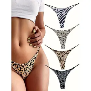 4 Pieces of Women's Thongs Cotton Underwear Low Waist Panties Women's Thongs