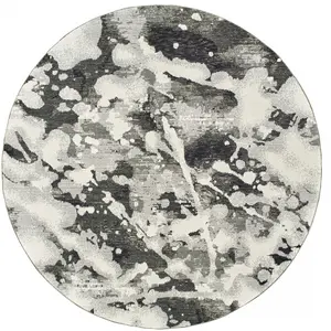 HomeRoots 510562 8 ft. Charcoal & White Abstract Power Loom Stain Resistant Round Area Rug