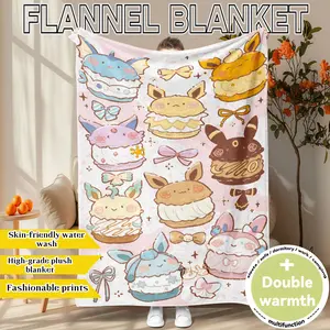 hamburger Pattern Flannel Thick Printed Blanket Soft Puffy Warm Cover Throw Sofa Bedroom Napping Travel Camping Car Shawl Office Nap Christmas New Year Valentine's Day Birthday Gift All Seasons Washable Machine Washable Blanket