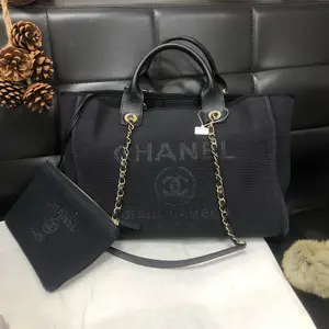 Pre-owned CHANEL micro Mixed Fibers Small Deauville Tote Black