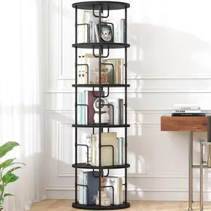 5Tier Rotating Bookshelf, 360  Display Stackable Spinning Bookshelf Tower, Narrow Space Saving Tall Floor Standing Swivel Bookcase Corner Storage Organizer for Bedroom/Living Room/OfficeBlack