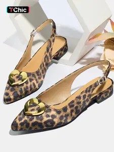 Elegant Leopard Print High-Heeled Shoes for Women, Pointed Toe Design, Low Heel Comfortable Sandals, Perfect for Stylish
