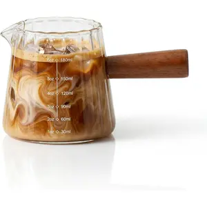 6 oz Espresso Cups With  Handle, Espresso Accessories, Ribbed Milk Frothing Pitcher, Glass Measuring Cup, Shot Glass with V-Shaped Mouth, Coffee Bar Epresso Shots Cup