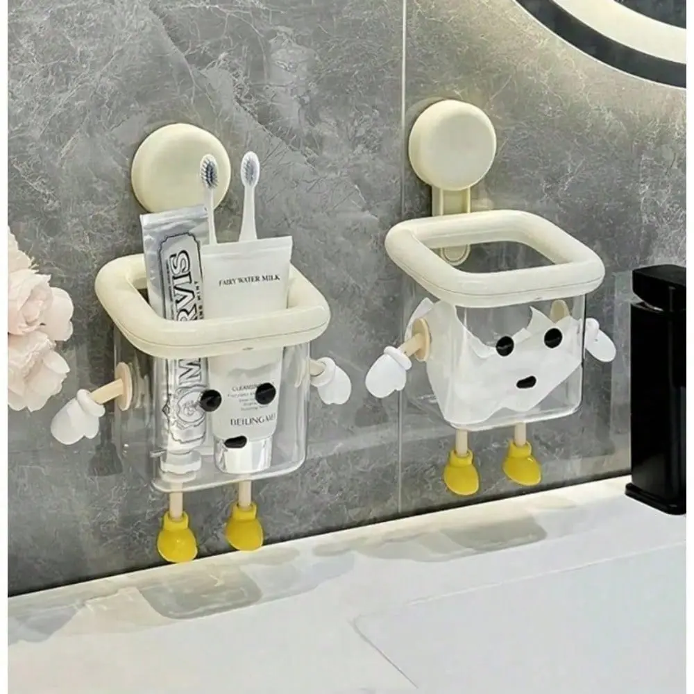 2 piece multi functional storage jar featuring strong suction cups for secure placement adorable cartoon style design with funny random color matching perfect for bathroom kitchen or office organization