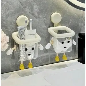 2 piece multi functional storage jar featuring strong suction cups for secure placement adorable cartoon style design with funny random color matching perfect for bathroom kitchen or office organization