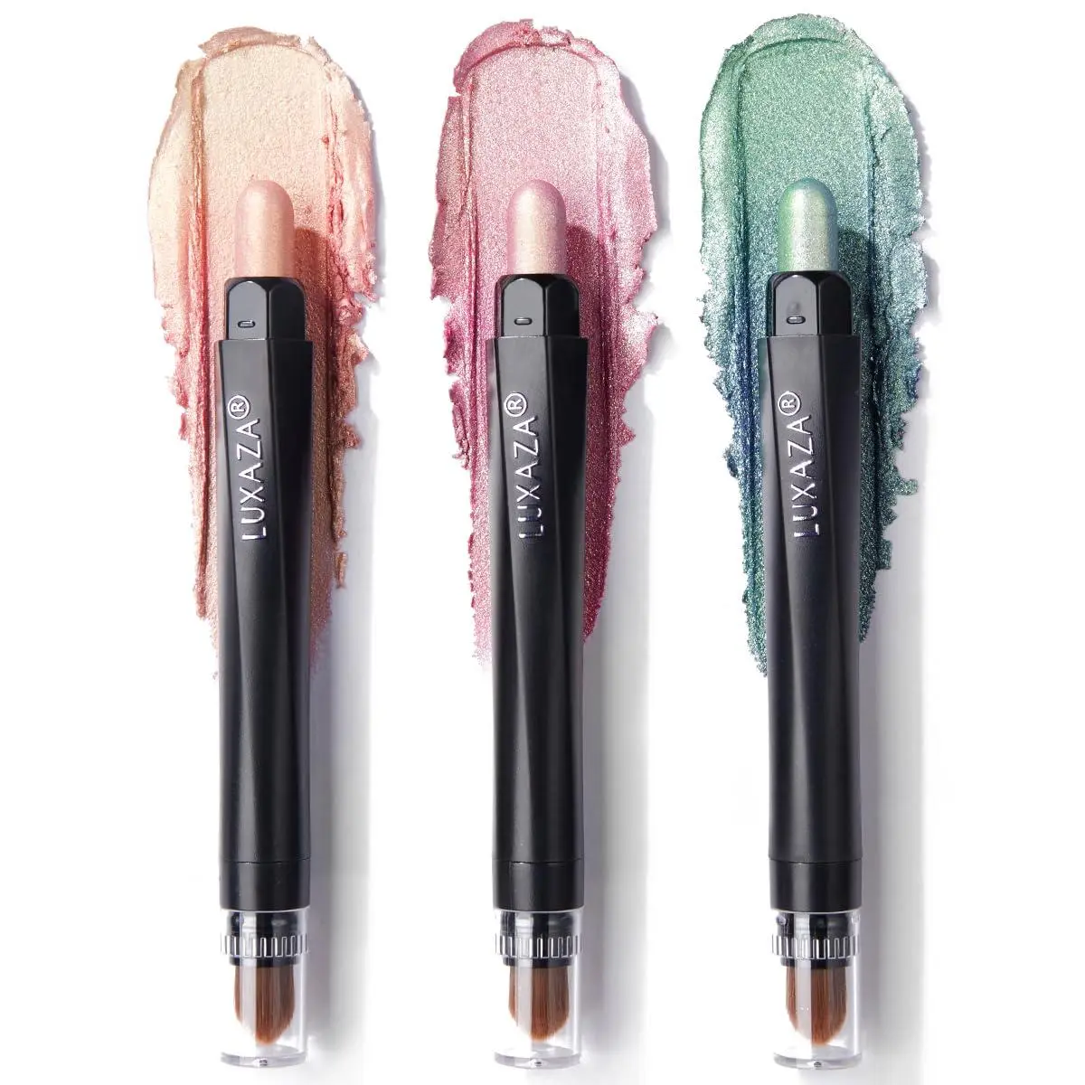LUXAZA PRO 3-Piece Cream Eyeshadow Stick Set Pack, Long-Lasting Waterproof Eye Makeup Pencils with Built-In Blending Brush, Neon Colors, Cream Finish, Suitable for All Skin Types