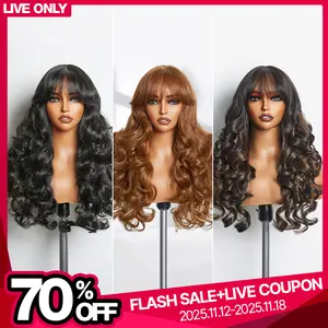 【Blend】 LIVE Frodio Veralux™ Blend Human Hair Glueless Wavy Wig with Bangs Curtain Bang Wig with Realistic Scalp TikTokShopBlackFriday