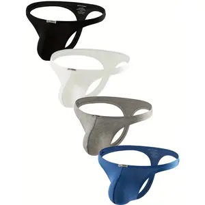 Men's Sexy Thong Underwear, Low Rise Stretchy Brief Bulge Pouch G-String, T-Back Breathable Comfortable Thong Mens , 4 Pack Multicolor