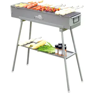 Commercial Quality Portable Charcoal Grills Multiple Size Hibachi BBQ Lamb Skewer Folded Camping Barbecue Grill for Garden Backyard Party Picnic Travel Outdoor Cooking Use(31.6x7.1x5.1 inch)