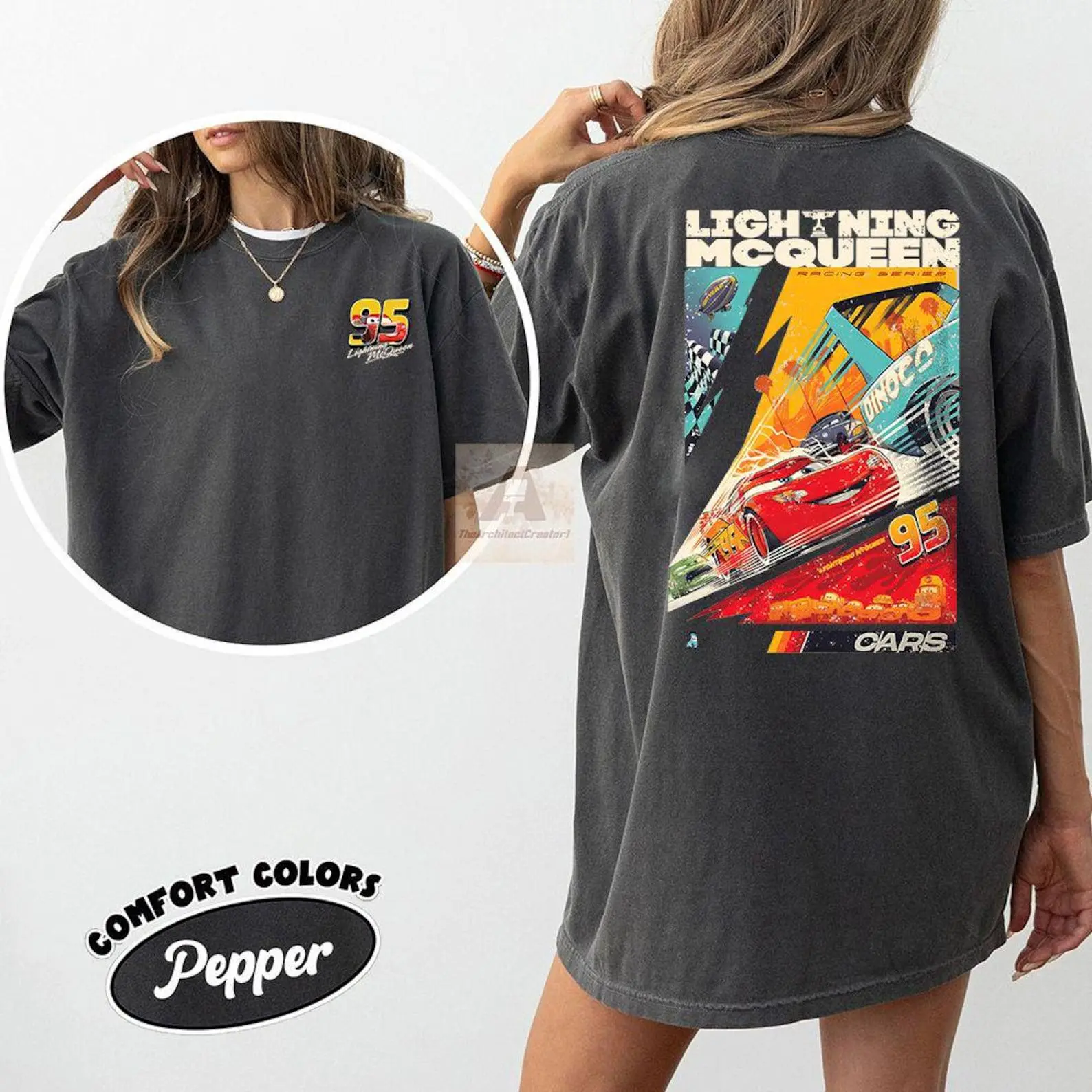 Comfort Colors Two sided Lightning McQueen Shirt, Vintage Comfort Colors, Radiator Springs Tee