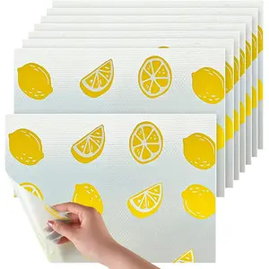 8 count Refrigerator Liner Shelf Liner  Drawer Pad for Kitchen Cabinets Washable Refrigerator Mats 17.7 x 11.8 Adhesive Non-Slip Drawer Cover Sheet for Fridge Dresser(Lemon)
