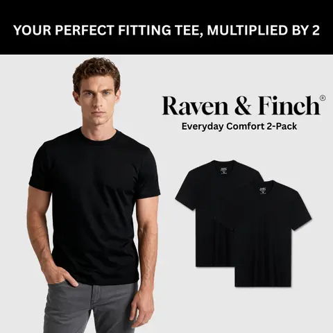RAVEN & FINCH Men's 2-Pack Classic Soft Cotton Crew Neck Short-Sleeve Athletic Modern Fit T-Shirts, Breathable Menswear Fabric Casual Tops, Wrinkle-Resistant, S-2XL Sizes