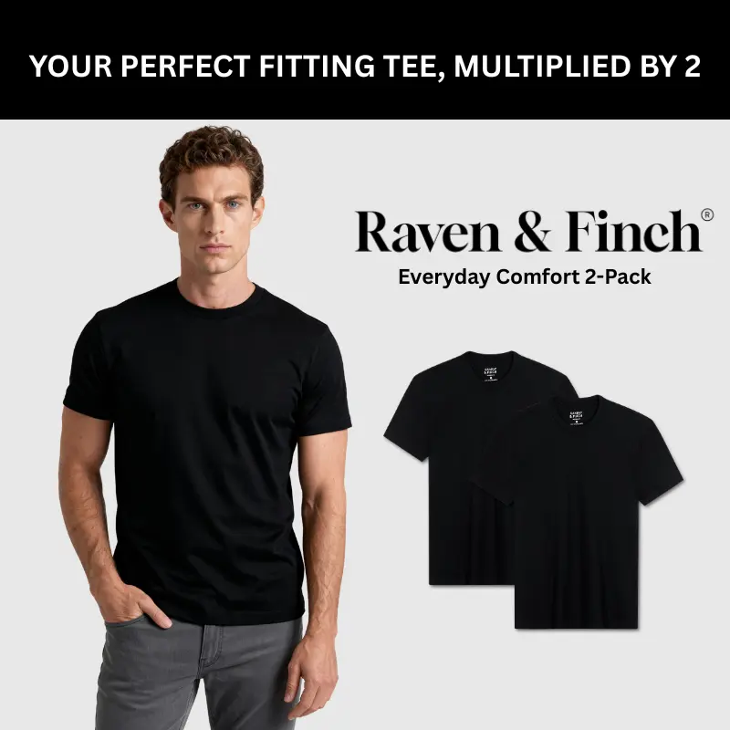 RAVEN & FINCH Men's 2-Pack Plain T-Shirt, Modern Fit Crew Neck, Shortsleeve, Round Neck