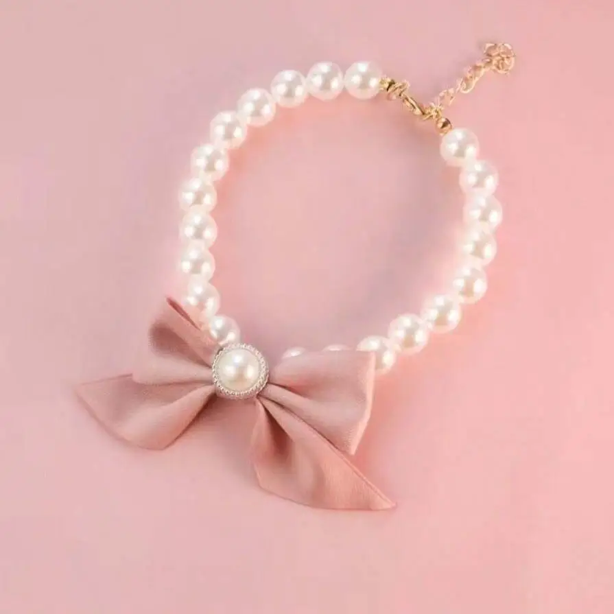 Cute Bowknot Design Pet Necklace Collars, Fashionable Pet Necklace with Pearl Decor, Pet Neck Accessories for Dogs & Cats