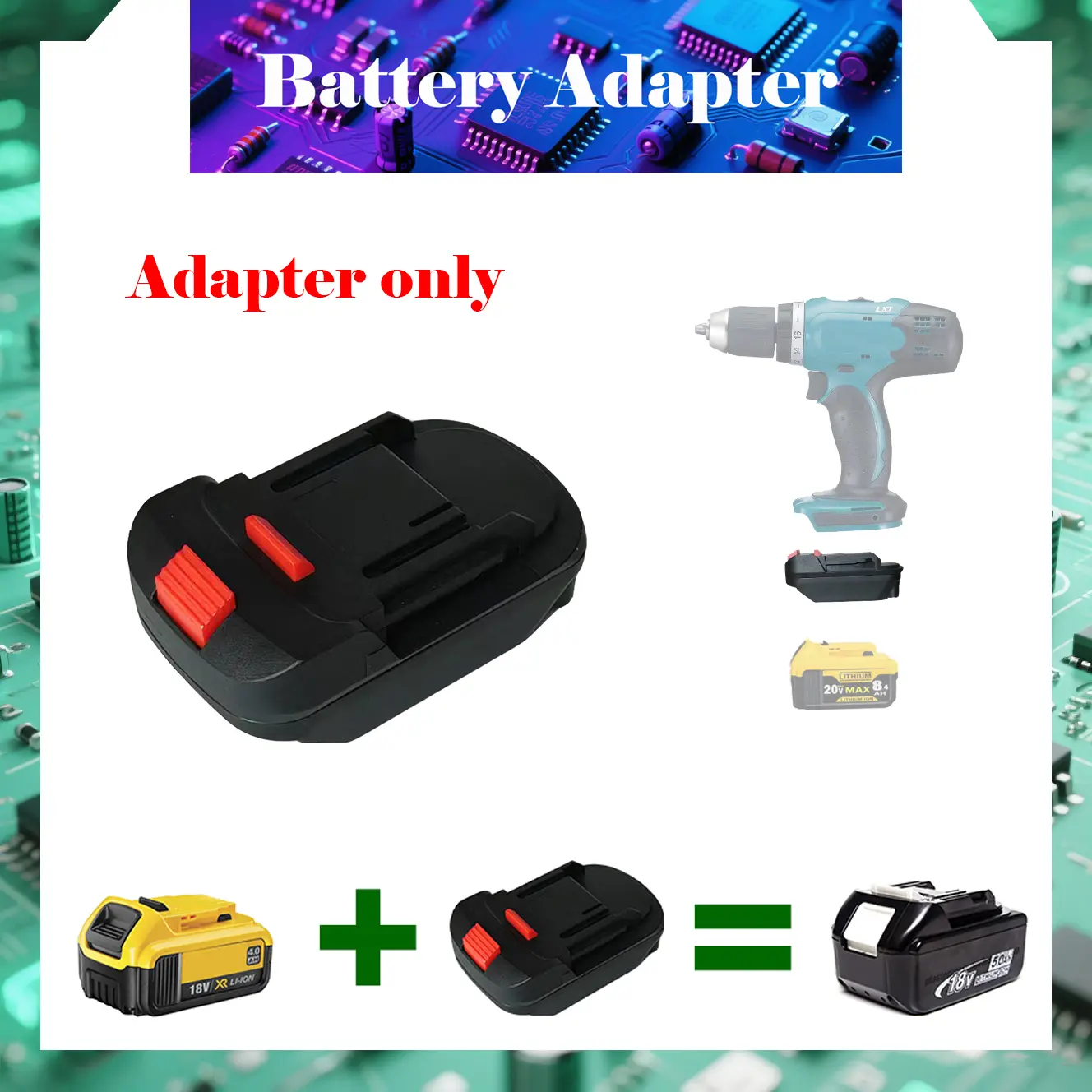 Battery Adapter for Dewalt 20V Cordless Lithium Batteries, Convert to Makita 18V-20V Power Tools, Power Tool Accessory, Cordless Lithium Battery