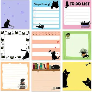 9 Pads Cute Sticky Notes Cartoon Self Stick Notepads 3x3 Inches Notes Adhesive Memo Pad Office Decor Gifts for Students School Teacher Office Meeting(Black )