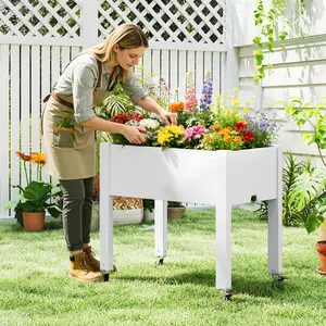 RIWENGO Raised Garden Bed with Wheels & Legs – 26.3" Tall Elevated Planter Box Self-Draining with Water Monitor & Drain Plug Includes Bed Liner – Outdoor Wooden Planter for Vegetables Herbs Flowers Fruits Backyard Patio Balcony Summervibes