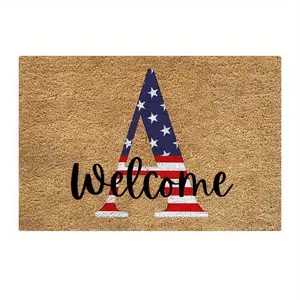 [Customizable A-Z] American Flag Style Personalized Initial Welcome Mat — Patriotic-Themed Entryway Mat; Easy to Clean, Suitable for Porches; Ideal for Celebrating July 4th and Independence Day.