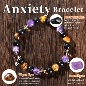 Natural Healing Crystal Bracelet for Wome Anxierty Protection Bracelet Good Luck Jewelry Gift,8mm Tiger-Eye,Amethy pulsera  amatista