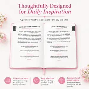 Portable Christian Devotional Journal for Ladies, Embossed Pink Cover 365 Days God Reflections Book, Scratch-Proof Leather Prayer Notebook for Church Travel Daily Use