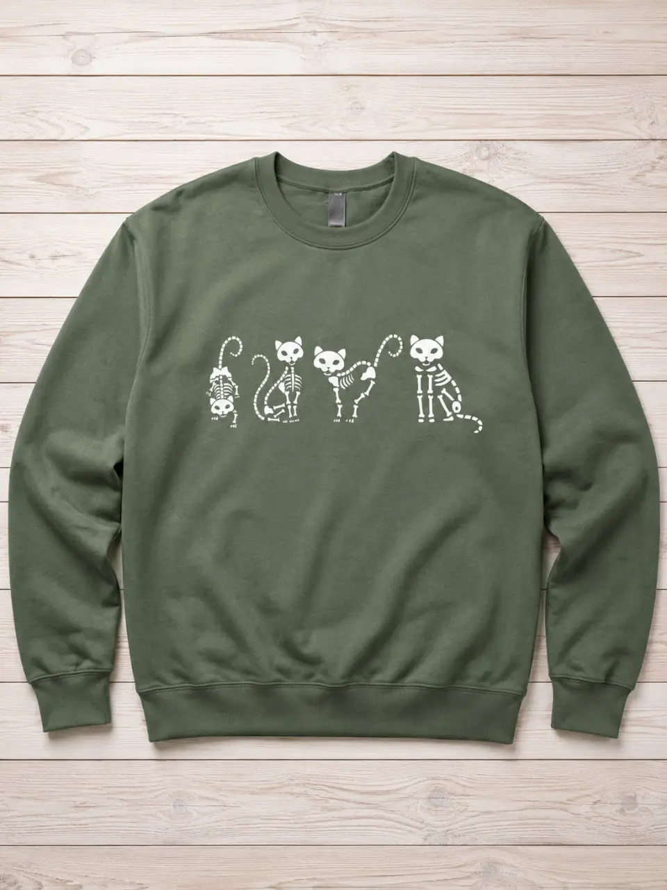 Cat Skeleton Halloween Sweatshirt, Black Cat Skeleton Crewneck, Spooky Season Halloween Sweatshirt, Cozy Fall Cat Lover Apparel, Cute Autumn Outfit, Halloween Gift for Women & Men - TrendWear USA