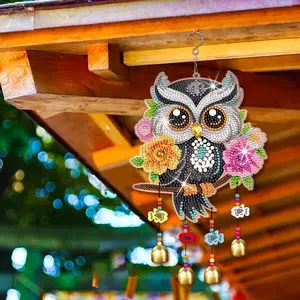 Owl 5D Diamond Art Wind Chime Set, Crystal Gemstone Painted with Diamond Pendant, Home Wall Window Decor, Garden Decoration, Adult DIY Craft Material