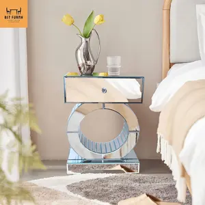 Design Glass Side Table Mirrored Nightstand with Drawer Large Mirror Accent Silver Table Mirrored Dresser,Nightstand Sets for Bedroom Mini Cabinet Bedside Tables Glass Tables Mirrored Furniture