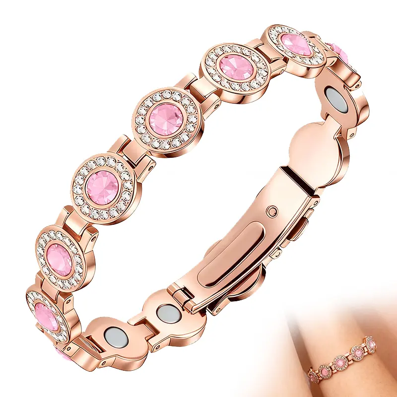 Ladies' Copper Magnetic Bracelet -3500 Gauss Strong Magnetic, Rose Gold Plated Adjustable Buckle, Inlaid with Crystal and Magnetic Beads Design, Suitable for Casual Dressing and Gifts (Copper Jewelry), Unique Jewelry, Ladies' Jewelry, Gift Adjuster