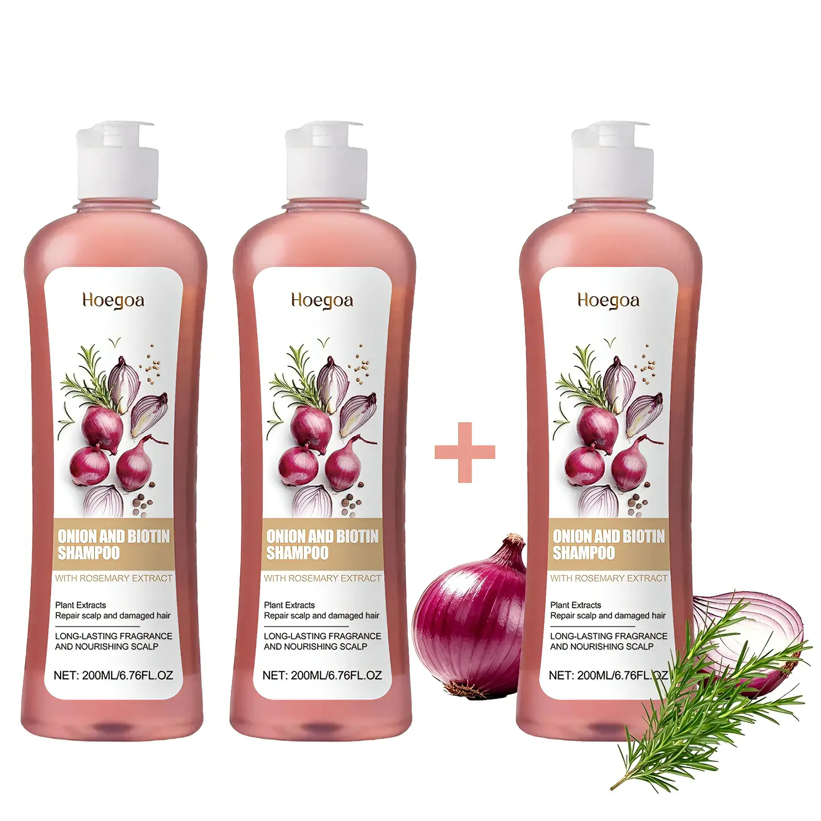 200ML*3Count  Onion biotin rosmary shampoo | strengthens hair follicles | reduces breakage | sulfate-free | suitable for thinning, dry hair types | promotes thicker, healthier, Haircare Gloss,Improve scalp health rosemary