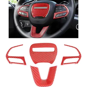 Red Carbon Fiber Style Car Steering Trim Cover for Dodge Challenger Charger 2015-2023 and Dodge Durango 2014-2020 Auto Interior Decor Accessories Center Console Protection Covers Accessory