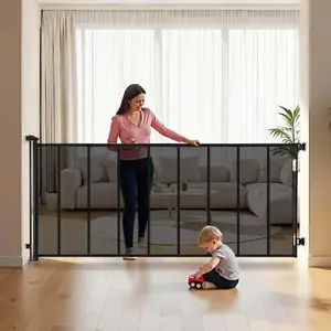 fathersdaygift VEVOR Retractable Baby Gate, Extends to 202.7 inch Extra Wide, 39 inch Tall, with Reinforced Fiberglass Strips, Avoids Crawling Through, Mesh Dog Gate for Decks, Doorways, Garages, Indoor, Black