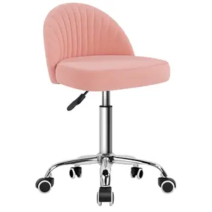 KKTONER Rolling Stool Swivel Chair Velvet Vanity Chairs Height Adjustable stools with Back for Makeup Drafting(Pink)