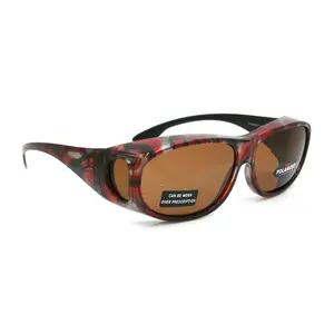 Explorer, (Fit Over) Glasses, Rectangular Polarized Sunglasses 1.1mm 100% UVA UVB Prot (Red Brown) Frame, (Amber Brown) Lens NY Fifth Avenue