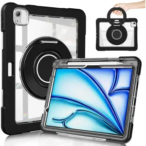 TechGuard Heavy Duty Shockproof Case for iPad Air 11 Inch M3 2025/M2 2024 with Pencil Holder Screen Protector & 360 Rotating Stand Black
