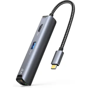 USB C Hub Multiport Adapter,  5-in-1 USB C Adapter  Shell with 4K HDMI, 1Gbps Ethernet, 3 USB 3.0 Ports for MacBook Pro/Air 2020/2019, iPad Pro 2020, Surface Go, XPS