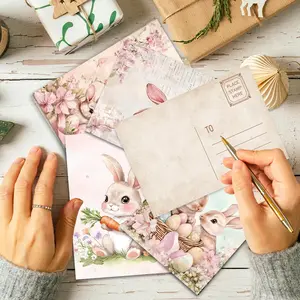 Easter Themed Postcard, 32pcs/set Vintage Country Style Rabbit Pattern Postcard, Wall Sticker, Message Card, Easter Card, Home Decor