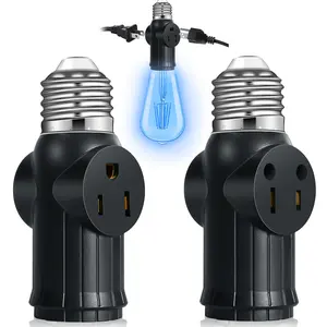 Light Socket to Plug Adapter, 2&3 Prong Heat-Resistant Light Bulb Outlet Adapter for Expansion Sockets