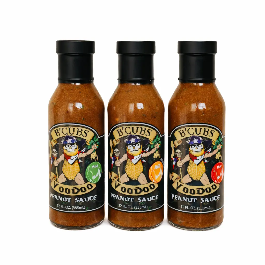 B'Cubs Voodoo Peanut Sauce, Texas-Made Premium Peanut Cooking Sauce, Dip, Marinade & Stir-Fry Sauce for Wings, Noodles, Seafood, Grilled Meats & More, 12 oz Glass Bottle Flavor