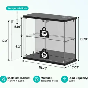 Miu Vanity Display Cabinet with Glass Doors,Storage Cabinet with 3 color light,2-Tier Curio Cabinet case for Collectibles,Toys，Books，for Playroom，Bedroom，Study Room,Black,Pink